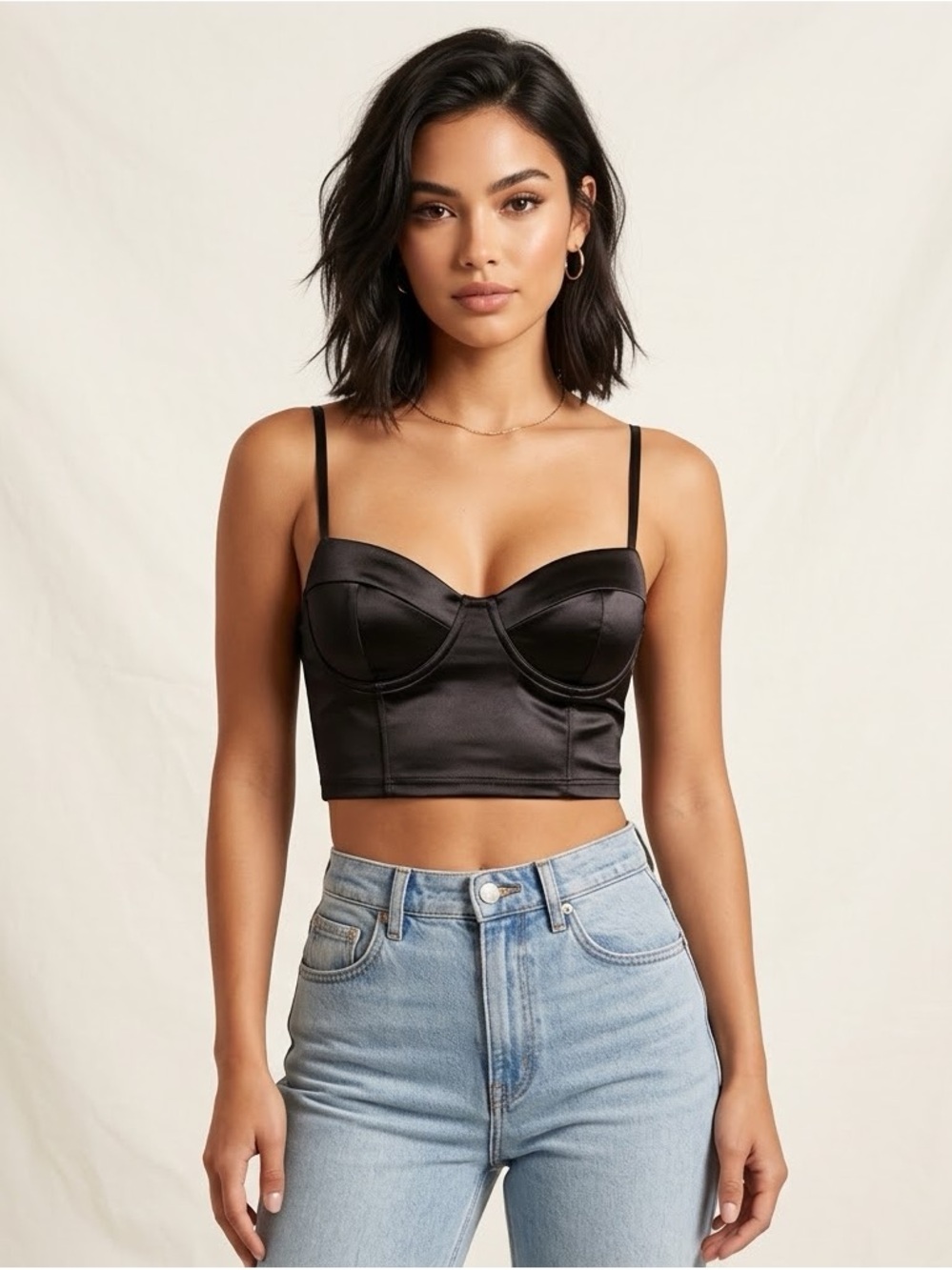 Aditka Black Satin Bustier Bralette with Structured Underwire Cups Whimsygoth S